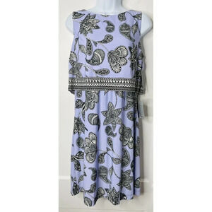 Donna Morgan Dress 8 Paisley Purple Stretch Tiered Classic Floral Business Soft